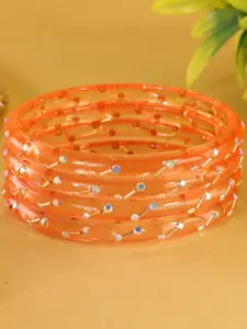 LAVAZZA Set Of 8 Zircon Diamond & Beads Work Glass Bangles