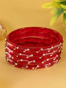 LAVAZZA Set Of 8 Zircon Diamond & Beads Work Glass Bangles