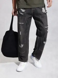 WROGN Men Loose Fit Mid-Rise Highly Distressed Light Fade Pure Cotton Jeans