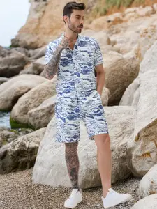 Status Quo Printed Polo Neck Shirt With Shorts Co-Ords