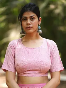 Chidiyaa MMG Gardenias Glow Blush Pink Handblock Printed Pure Cotton Saree Blouse