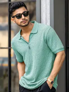 Maniac Men Self Design Polo Collar Cotton Oversized T-shirt