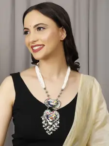 VIVAZS Brass Silver-Plated Hand Painted Necklace