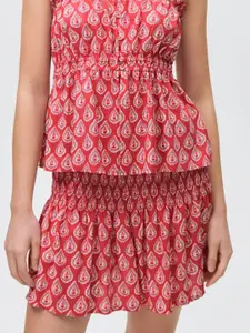 MANGO Printed Smocked Mini A-line Skirt