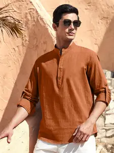 Zombom Cotton Mandarin Collar Straight Short Kurta