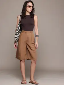 MANGO Women Pleated High-Rise Bermuda Shorts