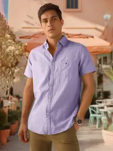 Louis Philippe Sport Men Slim Fit Textured Spread Collar Cotton Casual Shirt