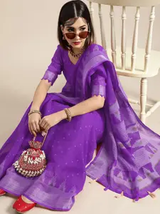 Saree mall Women Zari Linen Blend Bagru Sarees