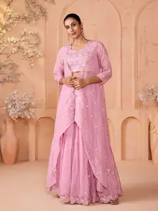 MADHURAM Embroidered Mirror Work Ready To Wear Lehenga With Choli & Shrug