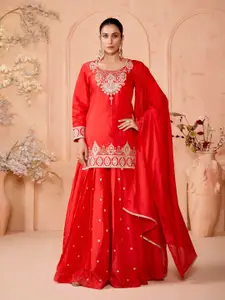 MADHURAM Floral Embroidered Thread Work Ready To Wear Silk Lehenga With Blouse & Dupatta