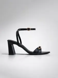 Signature Sole Embellished Work Block Sandals with Buckles