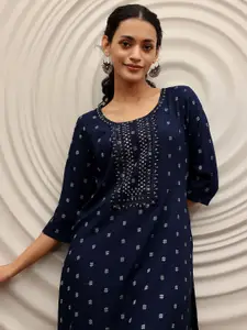 Libas Women Ethnic Motifs Woven Design Round Neck Kurta