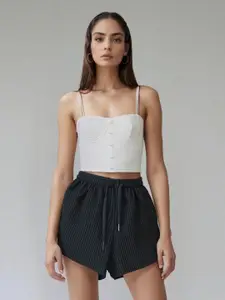 Outzidr Women Black Textured Knit Shorts