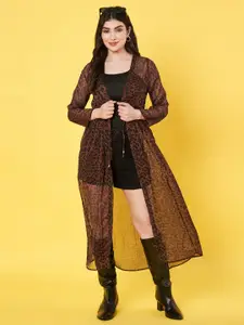 ANVI Be Yourself Animal Printed Front Open Chiffon Longline Shrug