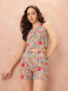 all about you Floral Print Waist Coat with Shorts Co-Ord set