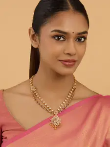 Kushal's Fashion Jewellery 92.5 Pure Silver Gold-Plated Stones Studded & Beaded Necklace