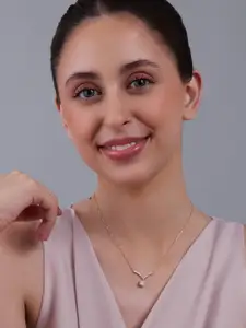 Kushal's Fashion Jewellery 92.5 Sterling Silver Rose Gold-Plated Zircon Studded Necklace