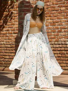 SASSAFRAS Floral Printed Long Top With Flared Trousers Co-Ords