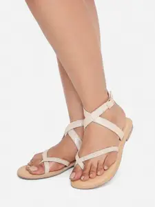 Tao Paris Women Textured Buckle Strap Flats