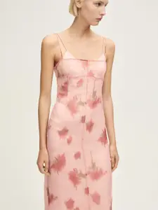 MANGO Floral Print Semi-Sheer Midi Dress