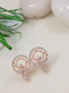 I Jewels Rose Gold-Plated American Diamond Studded & Pearls Beaded Circular Shaped Studs