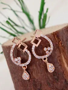 I Jewels Rose Gold-Plated American Diamond Studded & Pearls Beaded Diamond Drop Earrings