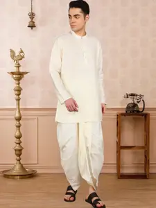 TATTVA Men Solid Embroidered Kurta with Dhoti Pants & Dupatta