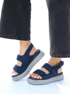 Monrow Suede Flatform Sandals with Laser Cuts