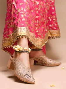 JM Looks Women Embellished Block Heel Pointed Toe Mules