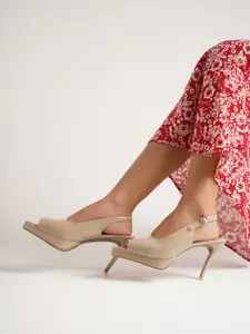 JM Looks Women Slingback Peep-Toe Stilettos High Gloss Finish Heels