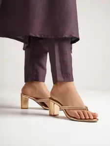 JM Looks Women Rhinestone Sparkling Block Heel Toe-Ring Sandals