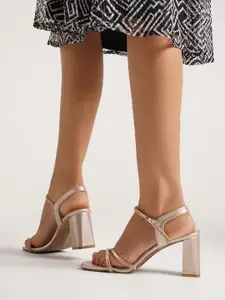 JM Looks Embellished Party Block Sandals with Buckles