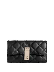 GUESS Women VANDEMARK Textured Quilted PU Three Fold Wallet