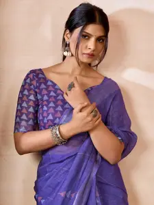 Satrani Geometric Woven Design Pure Linen Ready to Wear Saree