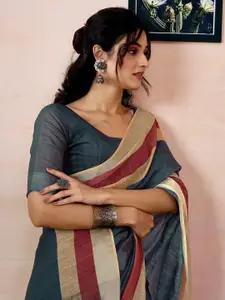 Satrani Striped Printed Zari Ready to Wear Saree