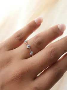 AQUASTREET 18K Rose Gold Plated Waterproof, Anti-Tarnish Blue Zircon Floral Ring