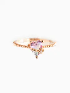 AQUASTREET 18K Gold Plated Waterproof, Anti-Tarnish Pink Zircon Heart Hug Ring