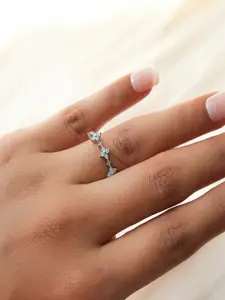 AQUASTREET 18K Silver Plated Waterproof, Anti-Tarnish Blue Zircon Floral Ring