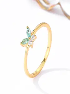 AQUASTREET 18K Gold Plated Waterproof, Anti-Tarnish Green Zircon Butterfly Midi Ring