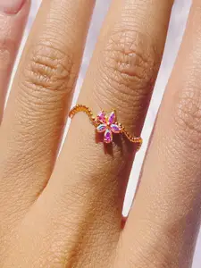 AQUASTREET 18K Gold Plated Waterproof, Anti-Tarnish Zircon Floral Wavy Ring