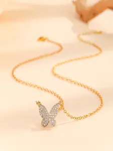 AQUASTREET 18K Gold Plated Waterproof, Anti-Tarnish Zircon Butterfly Pendant Necklace