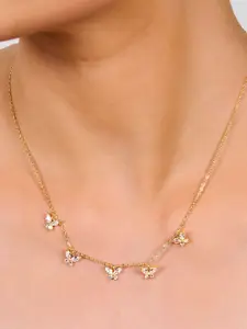AQUASTREET 18K Gold Plated Waterproof Anti-Tarnish White  Zircon Butterfly Choker Necklace