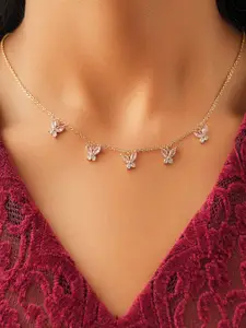 AQUASTREET 18K Gold Plated Waterproof, Anti-Tarnish Pink Zircon Butterfly Choker Necklace