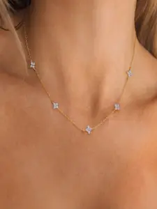 AQUASTREET 18K Gold Plated Waterproof, Anti-Tarnish Blue Floral Choker Necklace