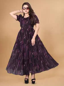 Anouk Floral Print Puff Sleeve Georgette Maxi Dress