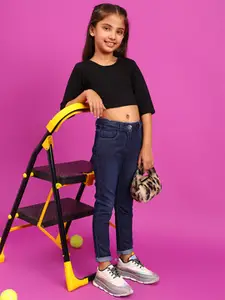 TALES & STORIES Girls Slim Fit Mid-Rise Light Fade Stretchable Jeans