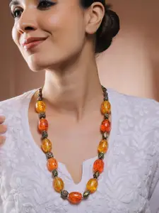 Rubans Oxidised Antique Gold Bohemian Necklace with Amber Orange & Yellow Textured Beads