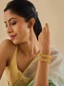 Kushal's Fashion Jewellery Set Of 2 Gold-Plated Ethnic Antique Bangles