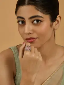Kushal's Fashion Jewellery Pink Victorian-Plated Party Zircon Finger Ring