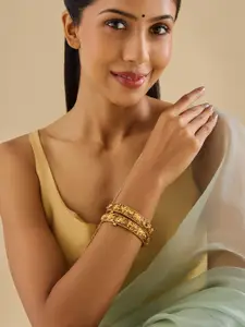 Kushal's Fashion Jewellery Set Of 2 Ruby Gold-Plated Ethnic Antique Bangles